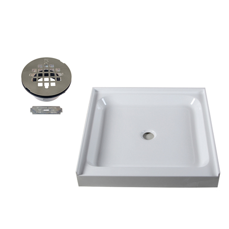 WESTBRASS Shower Pan 36 x 36 3-Wall W/ Center Plastic  Drain W/ Modern Cross Grid in Satin Nickel HPG3636WHP-07